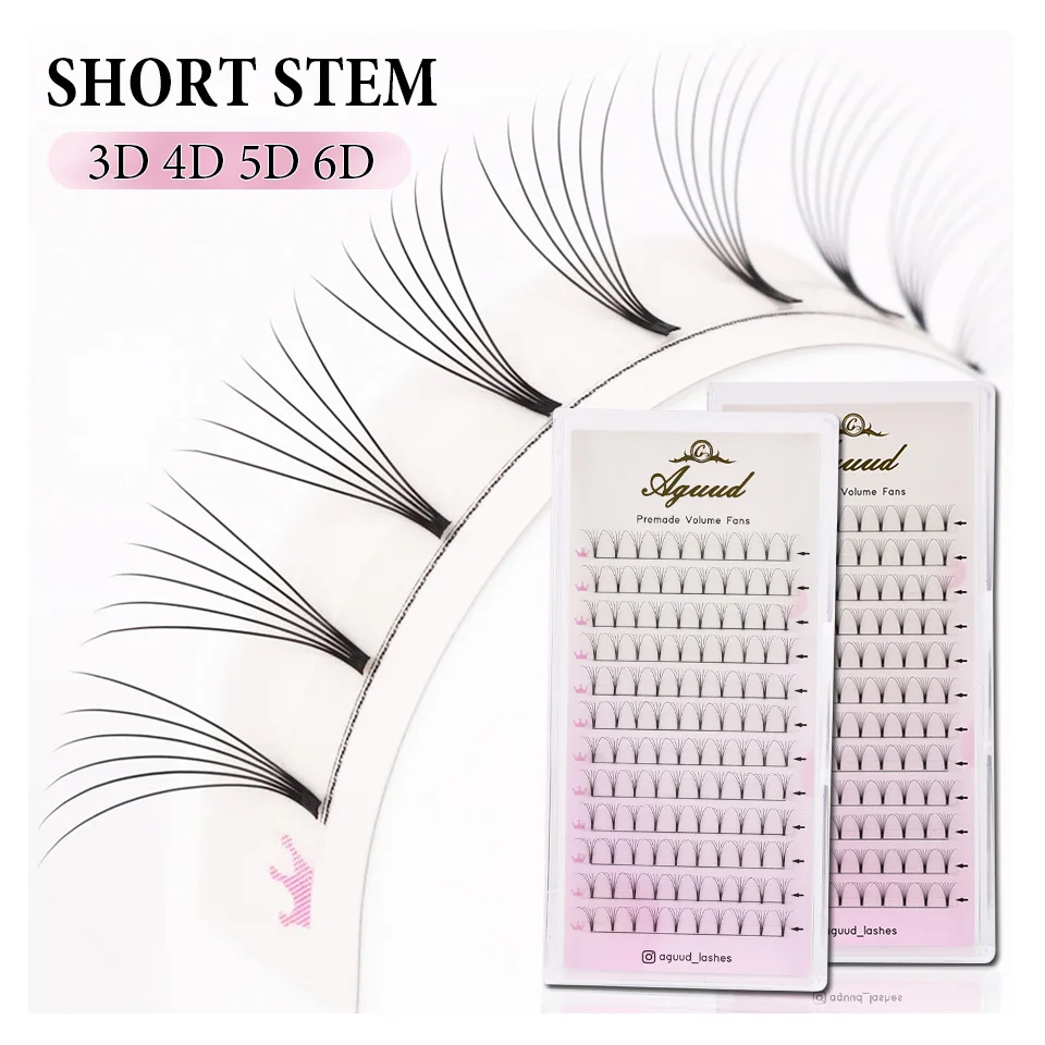 

AGUUD Short Stem Premade Volume Fans 3d/4d/5d/6d Silk Soft Natural Premade Russian Fans Thin Root Professional Eyelash Extension