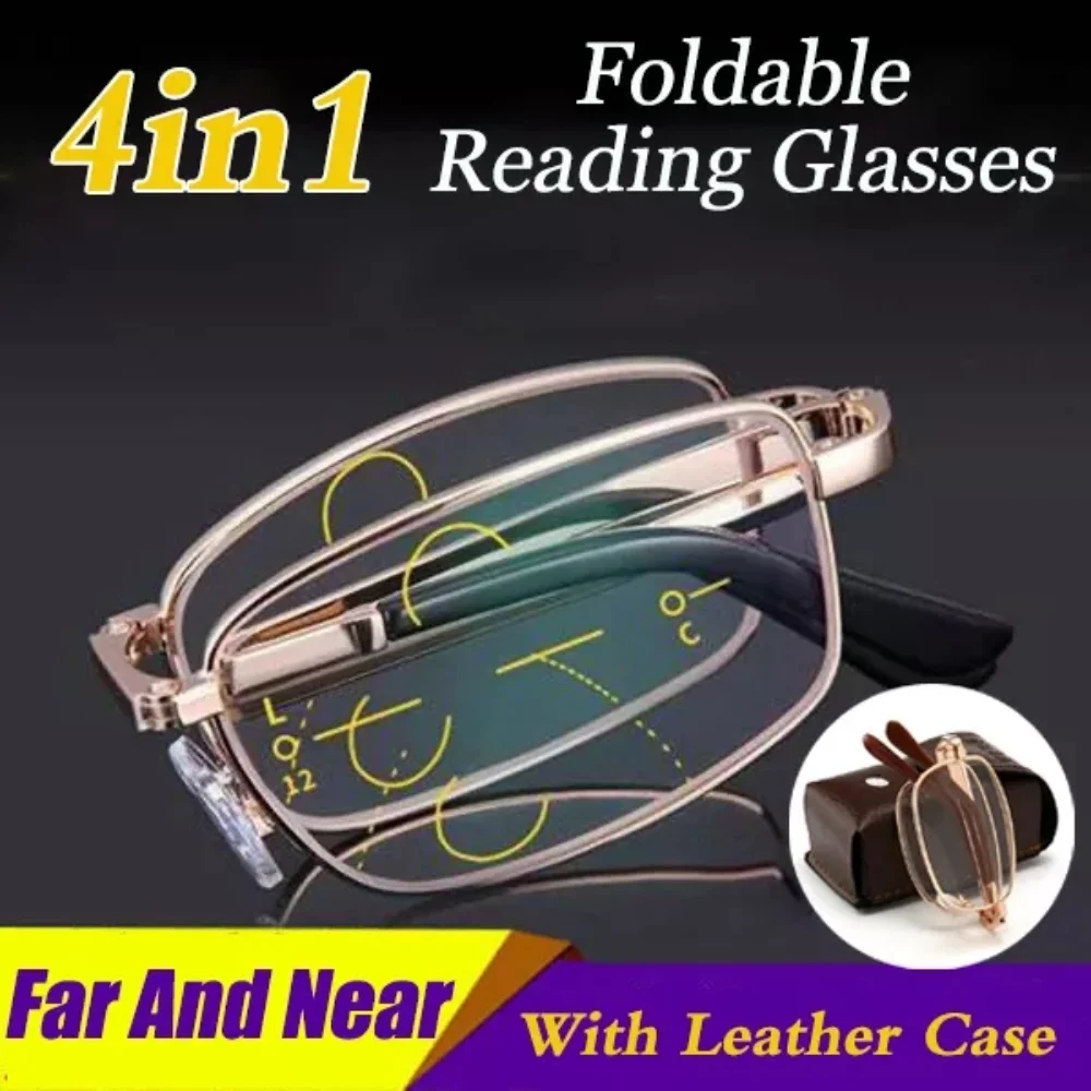 

FG 4 in 1 (With Case)Folding Reading Glasses For Far And Near Anti Blue Light Anti-radiation Portable Presbyopic Eyeglasses