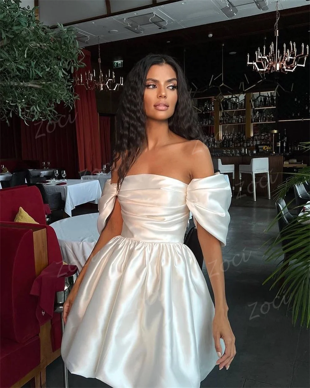 Zoci A-Linie Satin-Abschlussballkleider, maßgeschneidertes Korsett, schulterfrei, Mini-Cocktailkleid, drapiert, für Damen, formelle Party-Heimkehrkleider