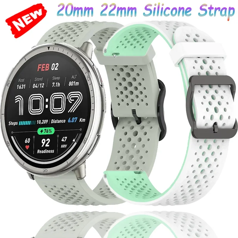 Cinturino in silicone da 20mm 22mm per Amazfit Helio/Active 2/Balance 2-1/GTS 4/3 Bracciale sportivo confortevole per Amazfit Bip 6/5 GTR 4/3
