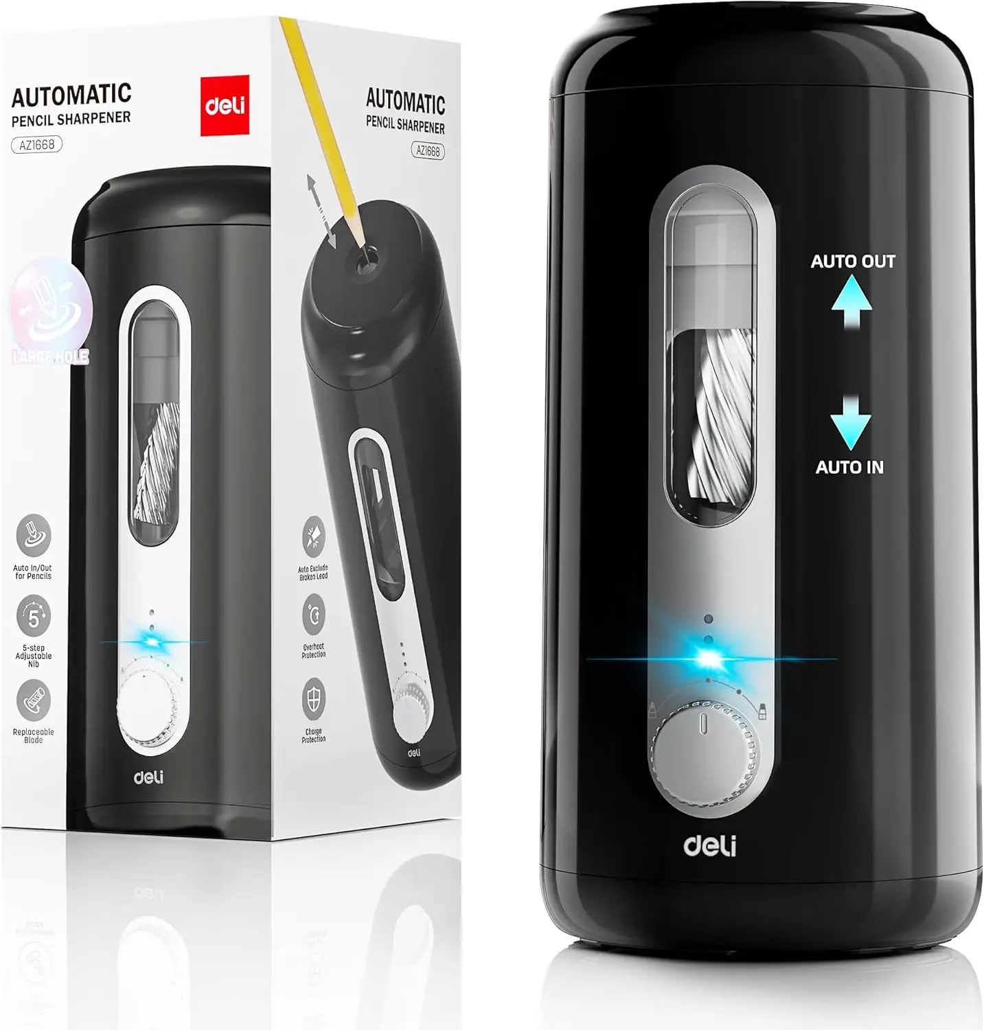 

Автоматическая перезаряжаемая точилка для карандашей 6.9-10.8 мм, без использования рук, с 5 настройками, черная