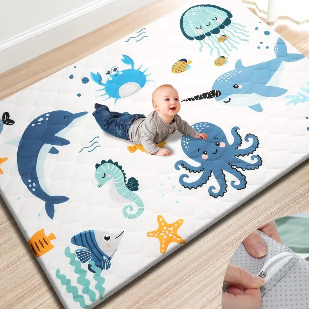 

Thick Padding Baby Play Mat 74x50 - Washable Cover, Non-Slip, Easy Clean for Infants & Toddlers