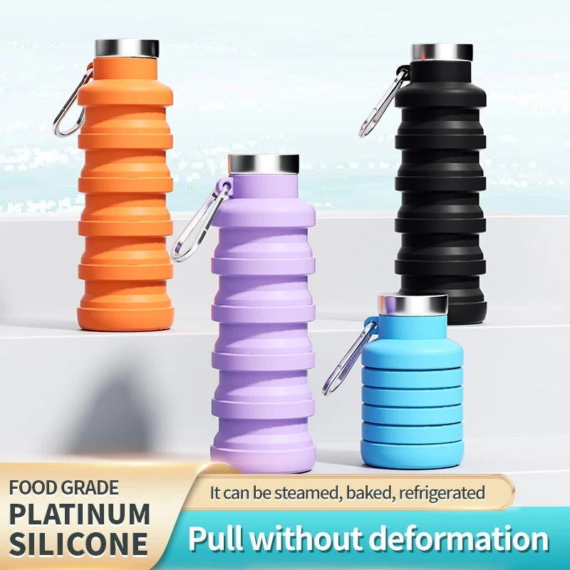 ﻿ Botella de agua plegable reutilizable sin BPA, botellas plegables de silicona, taza portátil para senderismo, viajes de montañismo al aire libre, 1 ud.