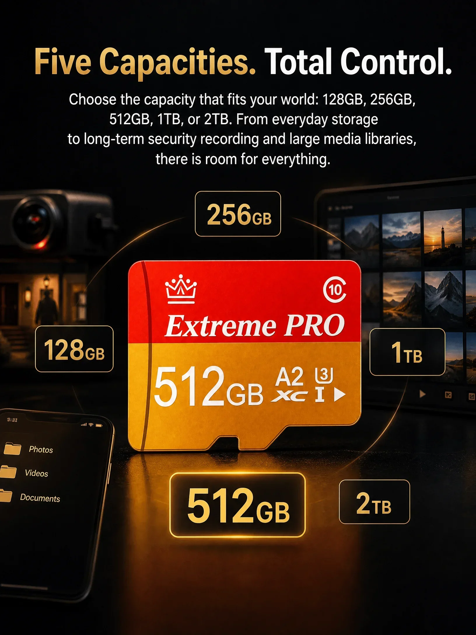 256GB Micro TF SD Card Class 10 U3 V30 High Speed Waterproof USB Adapter for Smartphone Laptop Camera Pro Max Speed