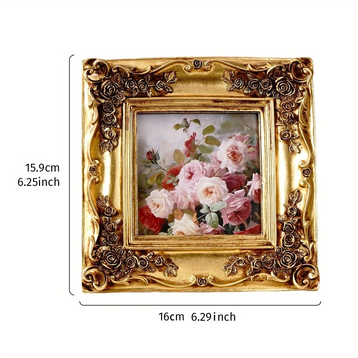 1PC, European classical gold three-dimensional rose pattern square photo frame