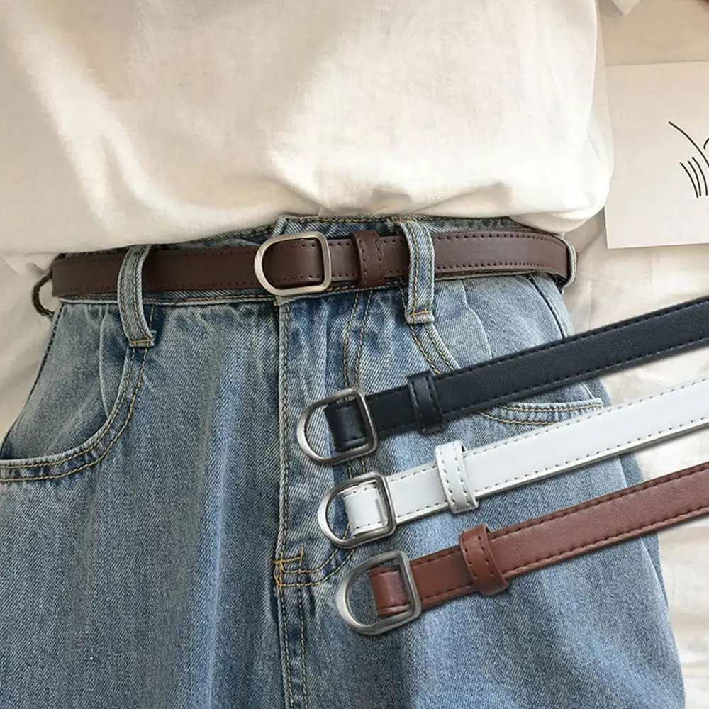 

Fashion Vintage Casual Leather Belt Thin Waist Strap Trouser Dress Belts No-hole Buckle Waistband