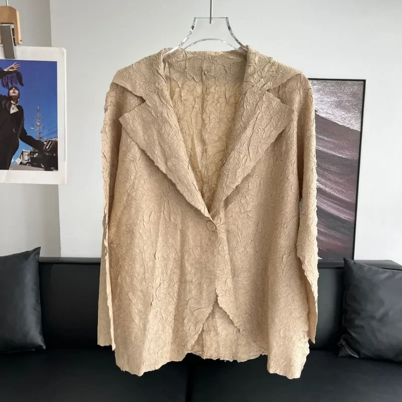 Giacca da abito plissettata Miyake Heavy Industries, colletto da abito in tinta unita, giacca Cardigan autunnale