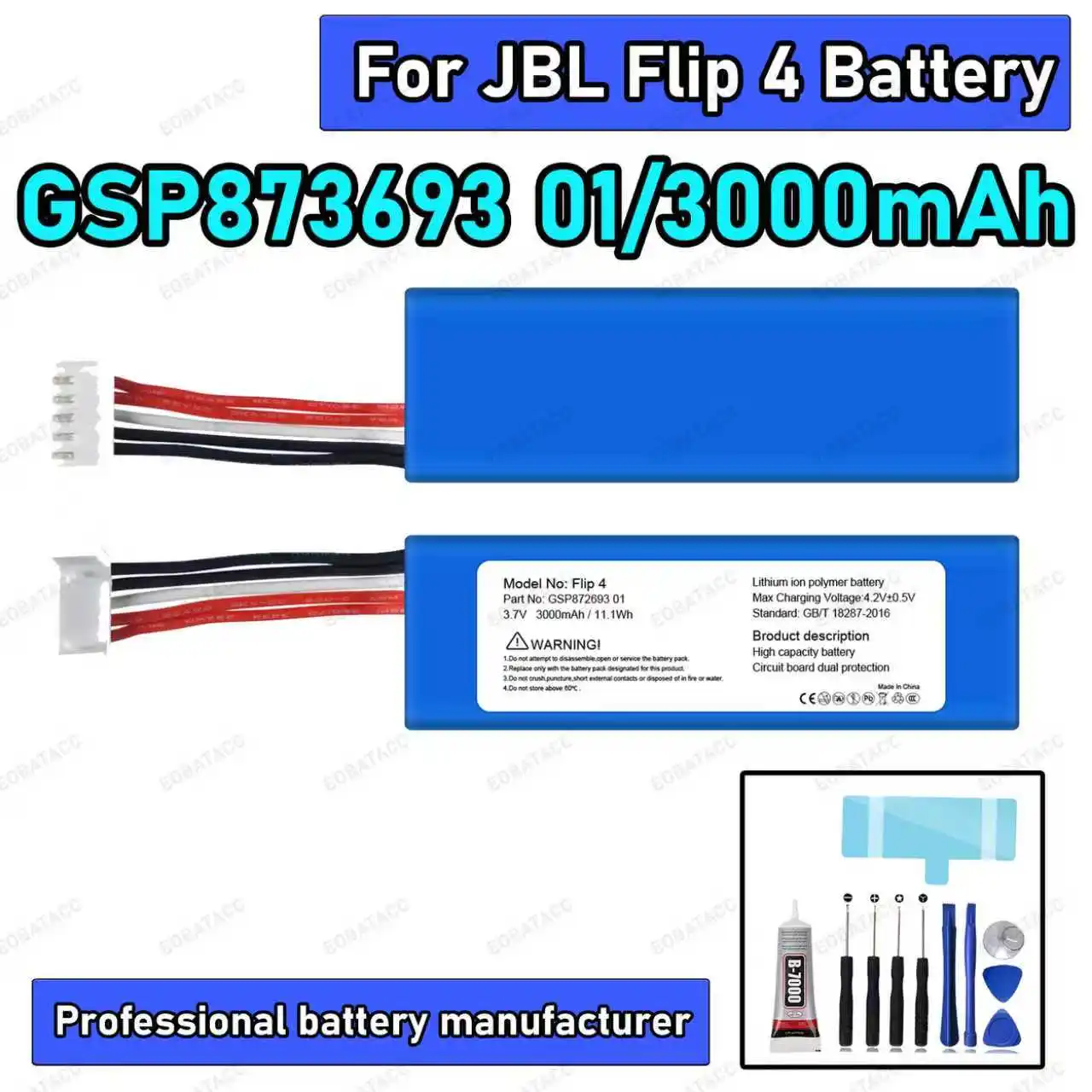 100% New High Capacity Battery For JBL Flip 4 Flip4 Special Edition GSP872693 01 3000mah Batteries Bateria + Tools