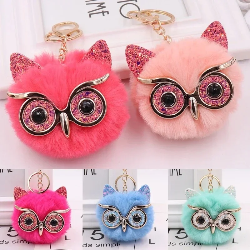 Simple Fluffy Color Hairy Owl Charm Pendant Keychain for Women Gifts Fashion Bag Car Pendant Key Ring Jewelry Accessories