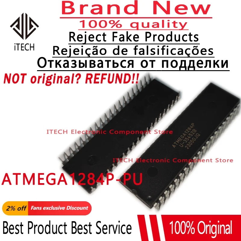 (5-10)pcs/lot Original ATMEGA1284P-PU ATMEGA1284P ATMEGA1284 DIP-40 NEW In Stock