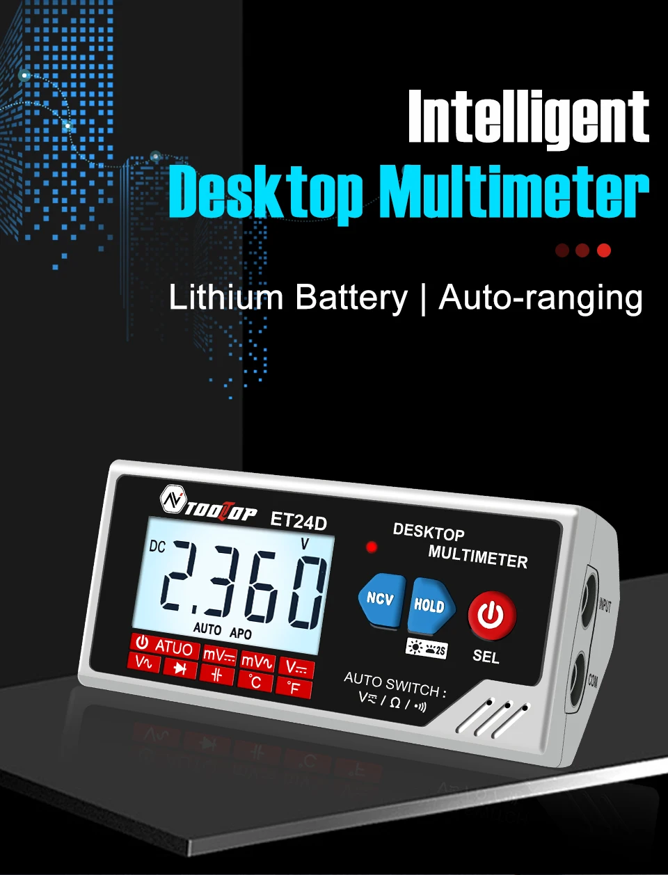 TOOLTOP ET24D 6000 Counts Digitalmultimeter Smart Desktop Multimeter Auto Range Wiederaufladbarer Akku für PCB-Schaltkreistests – Detail 1