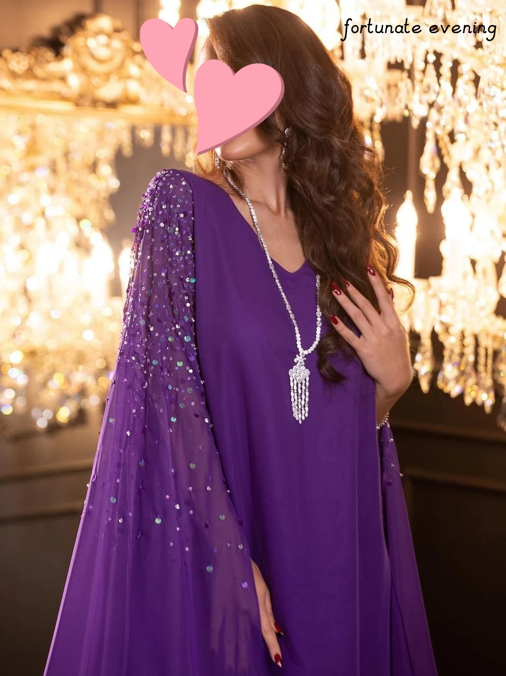 Fortunate Evening Elegant Vintage Sexy Sweet Purple Sequins Beading V-Neck Formal Occasion Prom Dress Evening Party Gowns