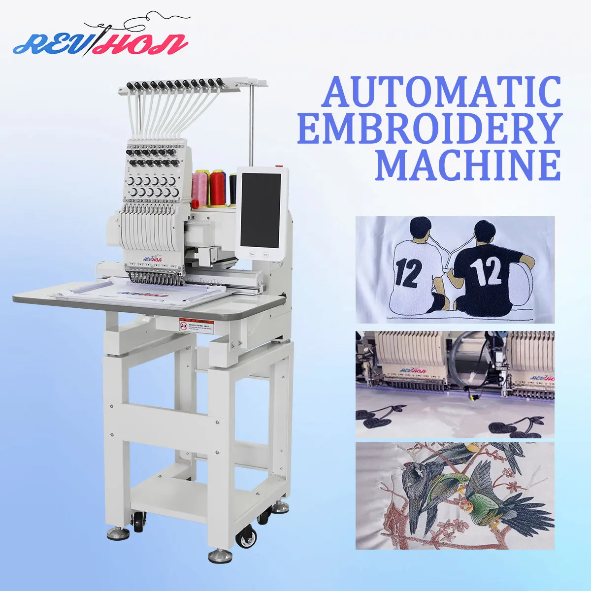 REVHON 9/12 Needle Single Head High-quality Computerized Embroidery Machine with Touchscreen Computer Easy to Operate