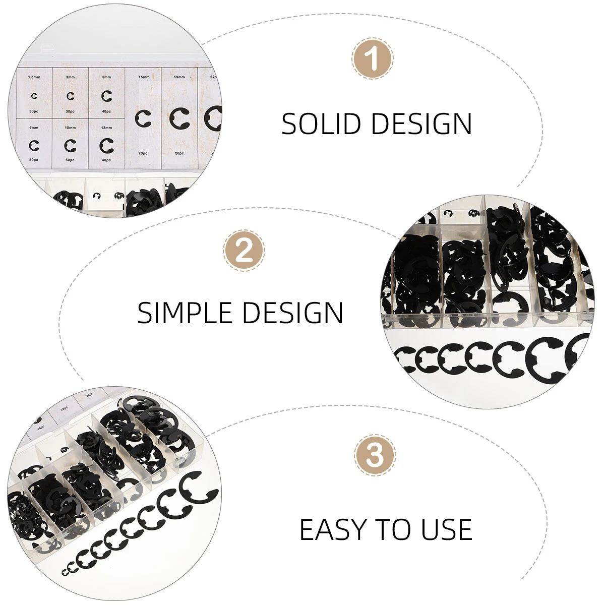 

300 Pcs Black Oxide Metal Retaining Rings Automotive Industrial Hobby Securing Tasks E Shaped Gasket Hardware
