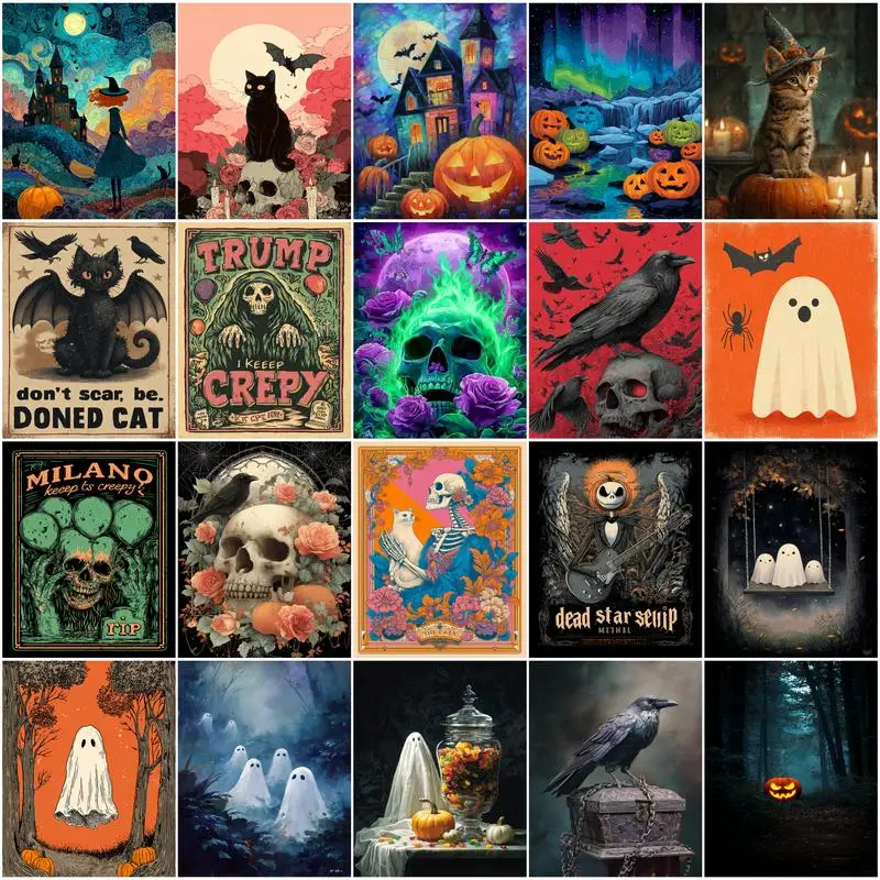 

GATYZTORY Painting By Numbers Oil Halloween Poster Color Drawing Numbers Framed Wall Art Modern Paint Pictures By Numbers Crafts