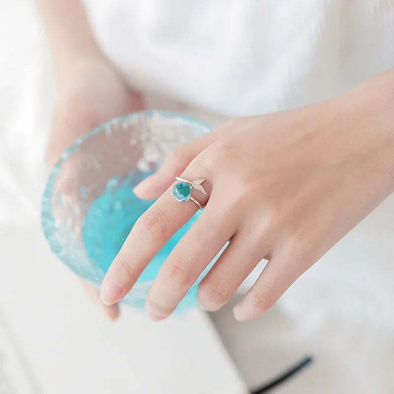 925スターリングシルバー製、最新ファッションの人魚リング、オープンアジャスタブルクリスタルリングジュエリー、2025年、アニージョス・ムヘール、バグ・ファム