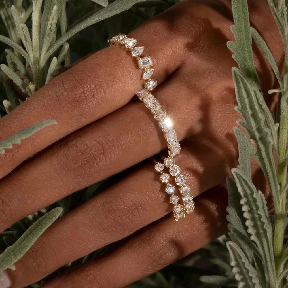 INS Designer tenis cyrkon pierścienie dla kobiet błyszczące kryształowe układanie pasujące wesele Ring Finger moda elegancka biżuteria R018 — zdjęcie 3