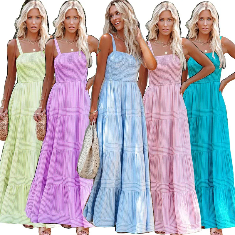 

2024 Summer Dresses for Women Hawaiian Loose Backless Long Dress Beach Sundresses Clothes Outfit Vacation Casual Tropical Resort