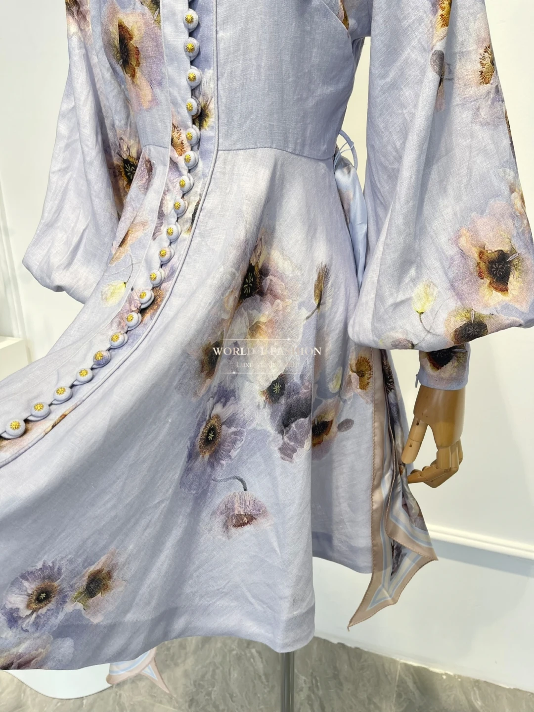 

Spring Autumn Violet Purple Floral Print Long Sleeve Ruffles Mini Dress