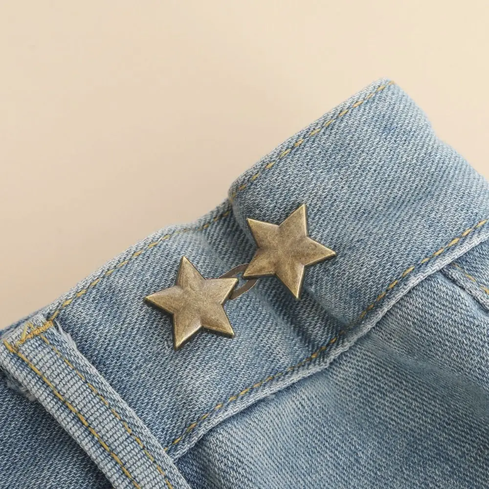 Portable Star Jeans Buttons Waist Adjust Replacement No-Sewing Metal Button Reusable Waist Buckle