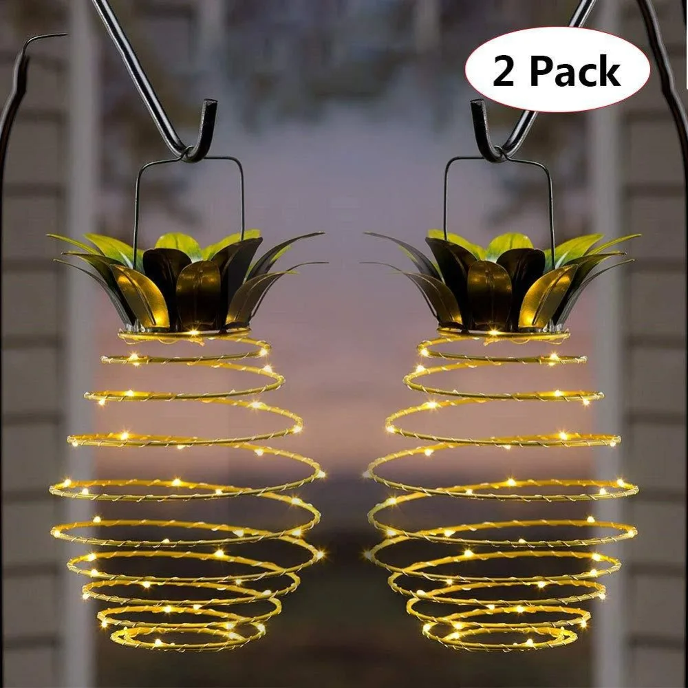 Solar-Powered Pineapple Iron Lantern with LED Copper Wire String Lights: Outdoor Waterproof, Garden Decorative Hanging Light
