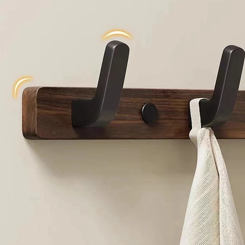 Coat Hooks Wall Mount,Walnut Wall Mounted Coat Rack with 5 Aluminum Hooks for Entryway, Bathroom, Bedroom-A27R