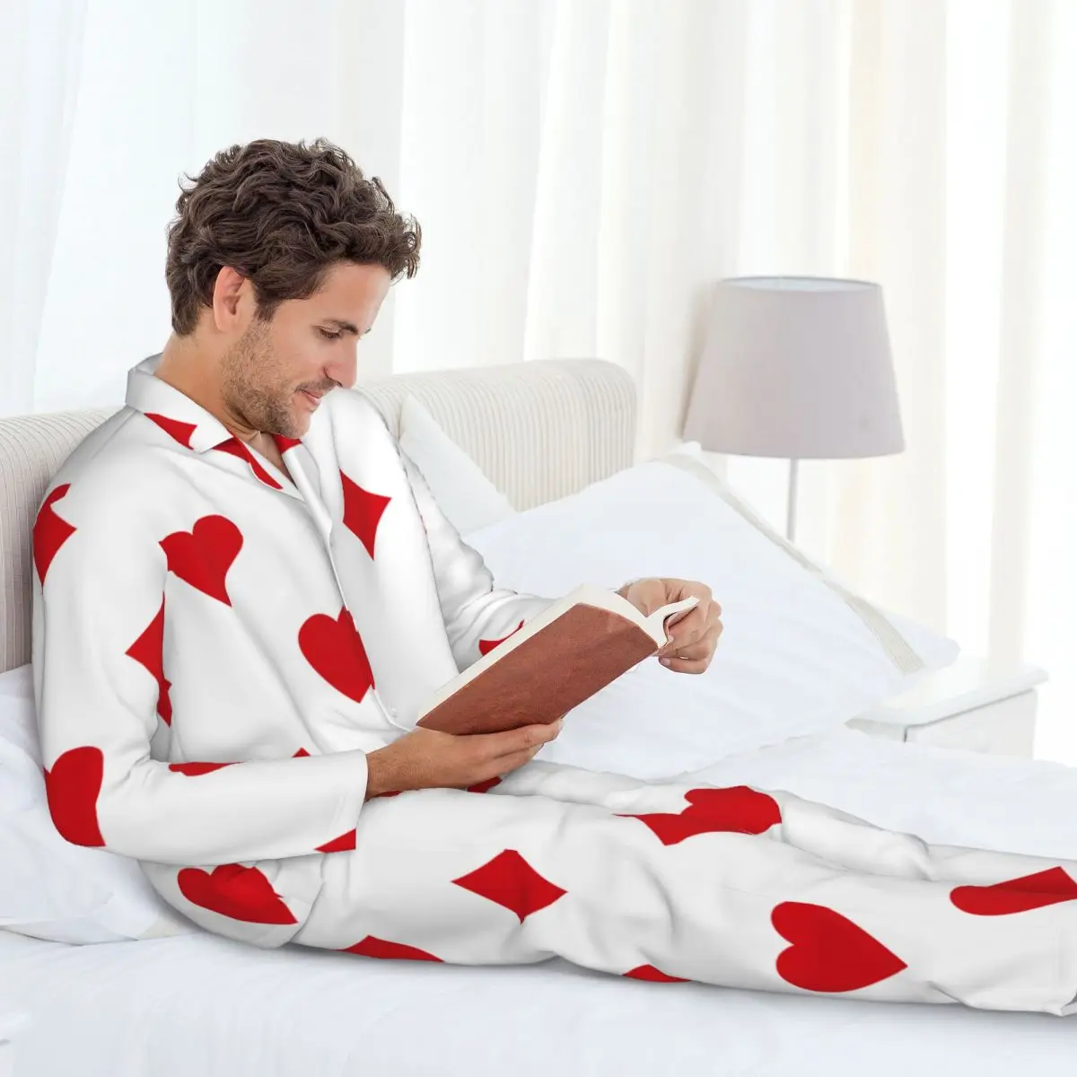 Conjunto de pijamas para hombre de Otoño Invierno de manga larga Alicia en el país de las Maravillas corazones y diamantes ropa de casa ropa de dormir 2 unids/set