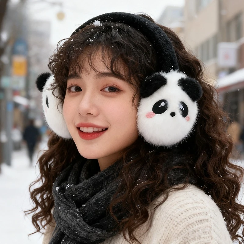 

Теплые наушники, женские зимние встроенные плюшевые наушники с пандой, мужские наушники, складные флисовые наушники для хранения, женские