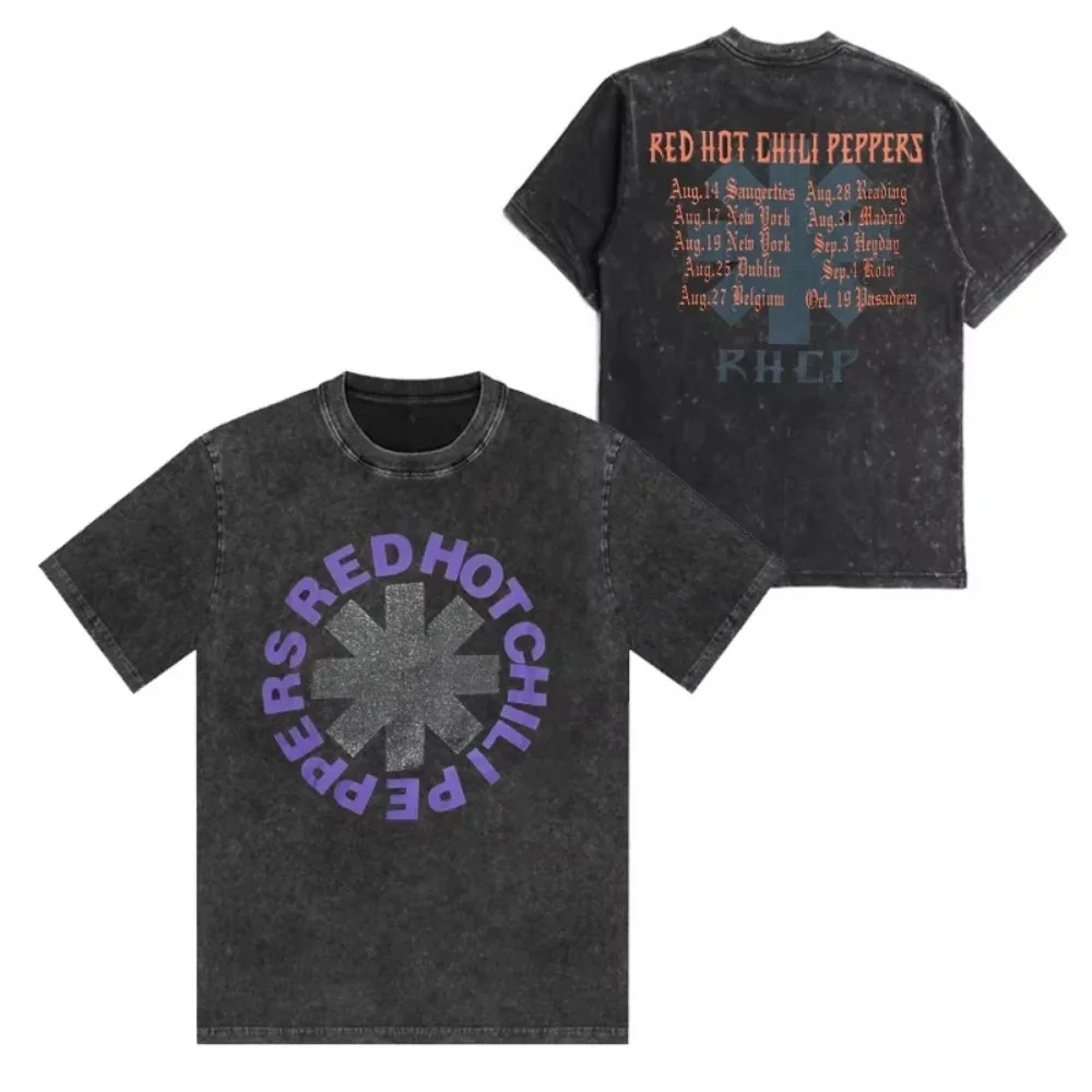 Red Hot Chili Peppers Band Washed Oversized Cotton T Shirt Men Women Streetwear Hip Hop Trend Short Sleeve Female Male Clothing
