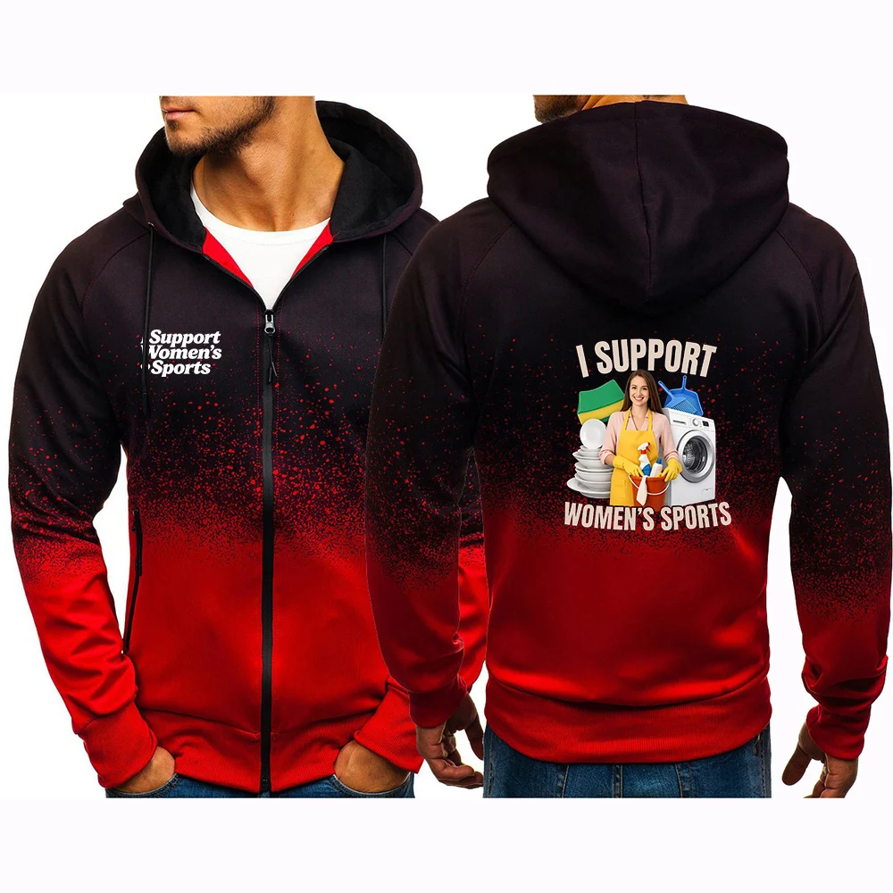 I Support Women's Sports Funny The men's gradient-colored coat is suitable for spring and autumn with hooded hoodies jacket