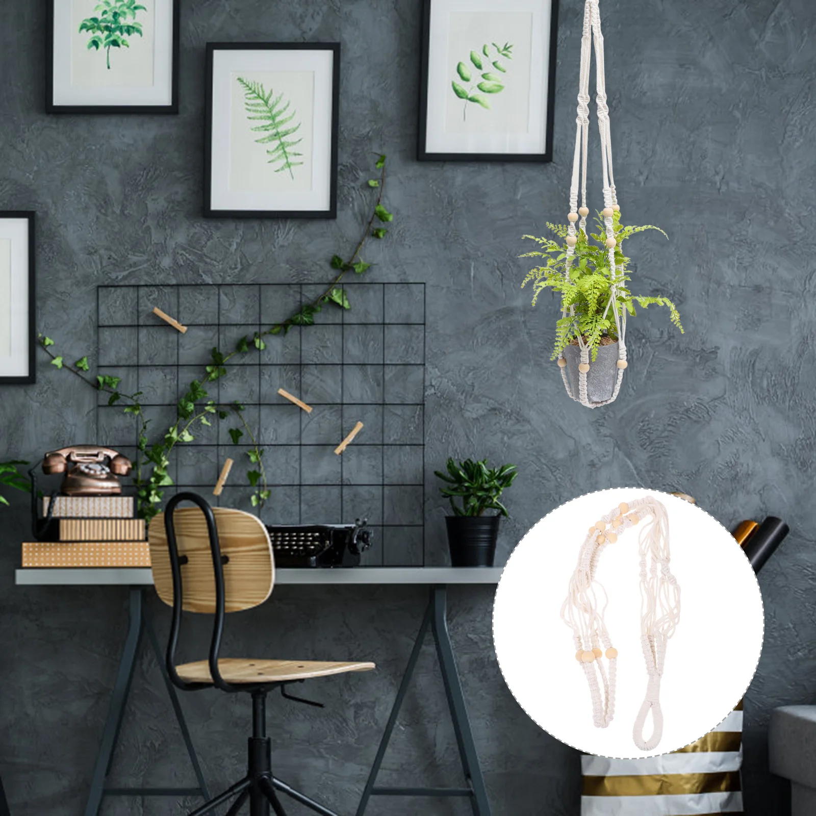 

2Pcs Macrame Plant Hanger Kit Durable Wood Easy Install Indoor Outdoor Home Garden Decor Plant Holder Hanging Macrame