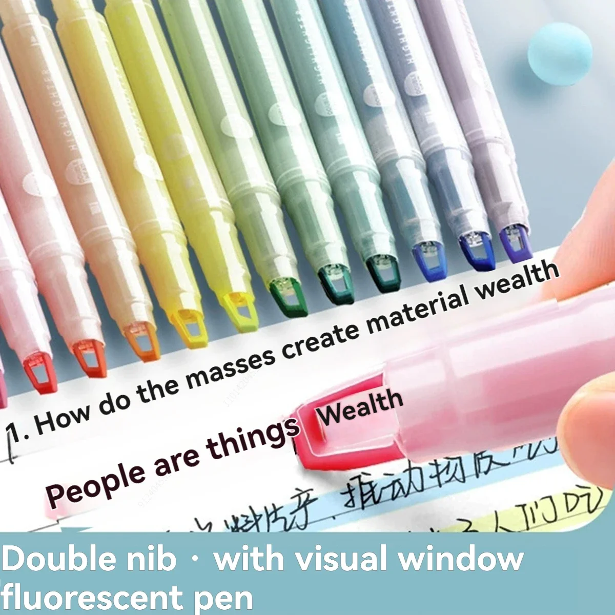 5-Pack Clear View Highlighter Pens Double Head Soft Light Colors Visible Tip for Precise Marking for Students, School and Office