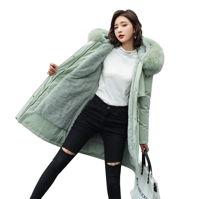 Winter Jacket 2024 New Women Parka Clothes Long Coat Wool Liner Hooded Jacket Fur Collar Thick Warm Snow Wear Padded Parka