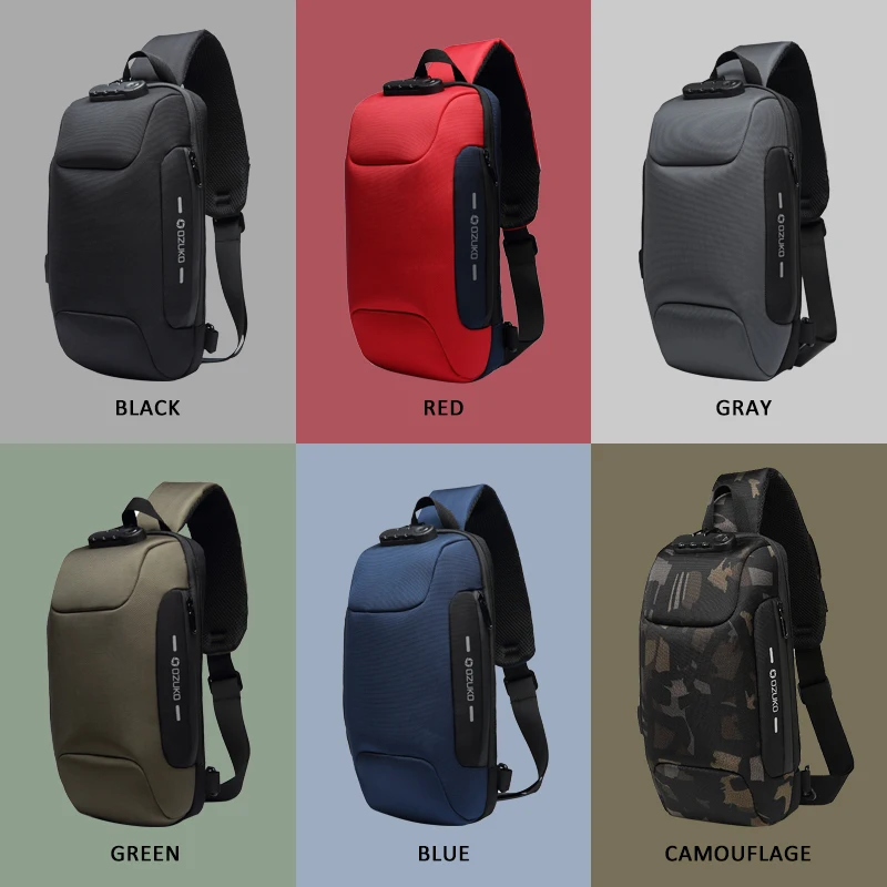 OZUKO-sac à bandoulière Flex pour hommes, sacs de messager anti-vol pour hommes, imperméable court voyage poitrine pack