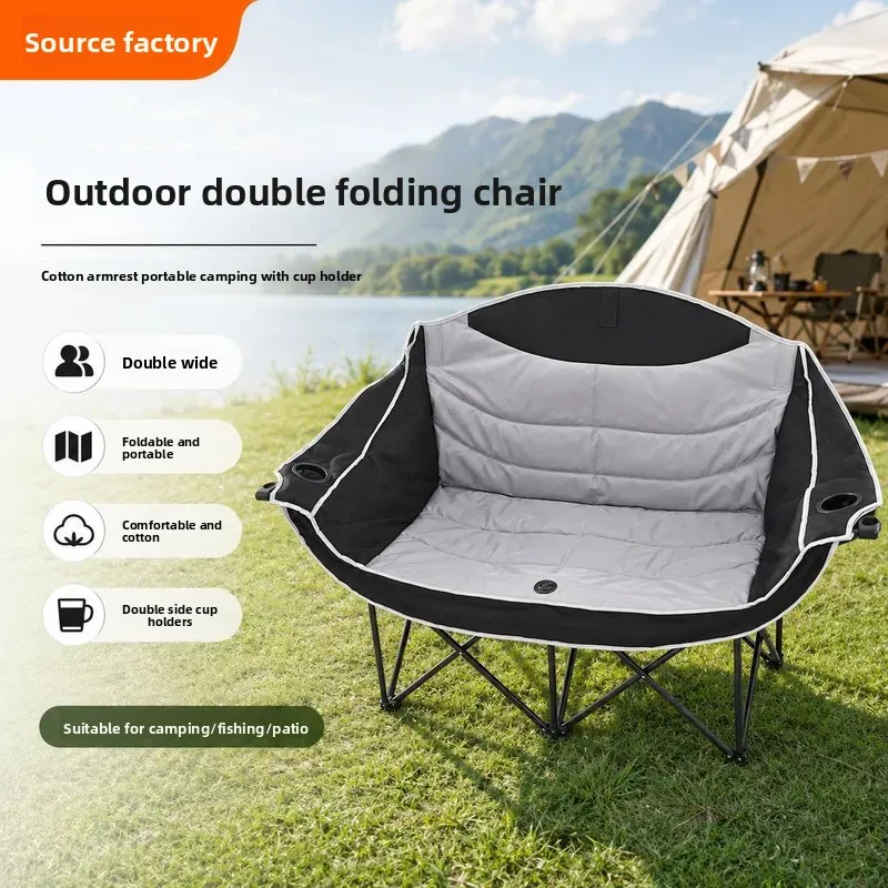 For Outdoor Camping Folding Chair Double Cotton Armrest Portable Leisure Fishing Chair with Cup Holder