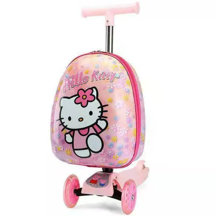 Anime Sanrioed Suitcase Kawaii Hello Kittys 15 Inches Kids Scooters Glowing Wheel Trolley Case Cartoon Travel Boarding Case Gift