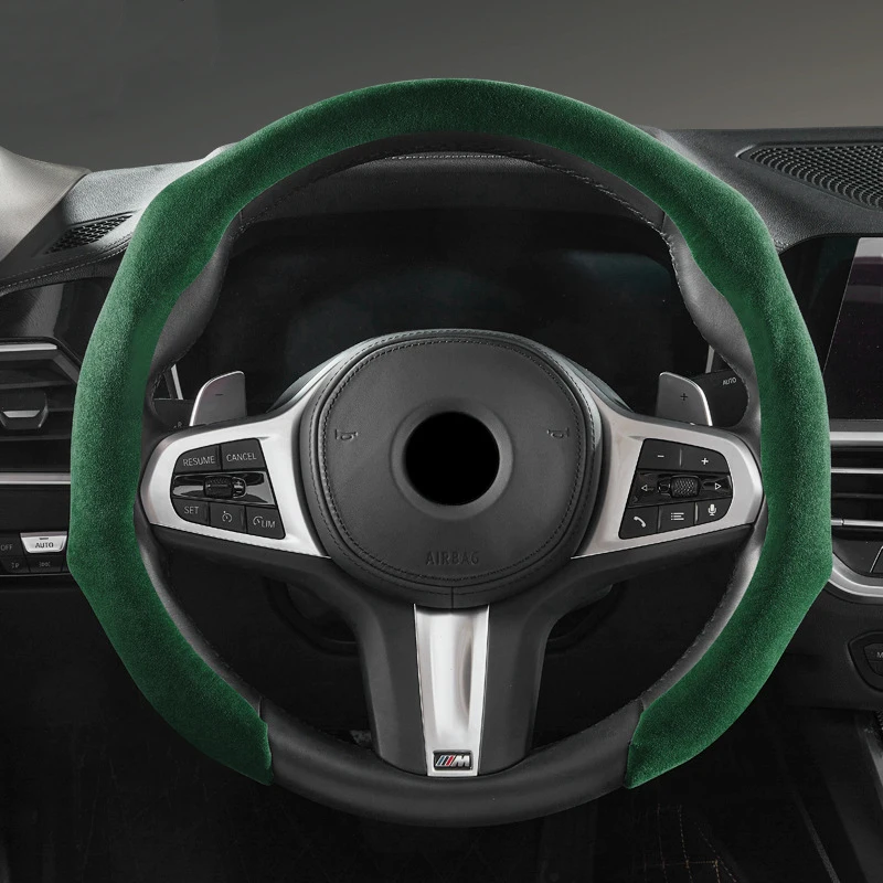 Rough-out Leather Auto Steering Wheel Cover All Seasons Non-Slip Universal D/Round Shape Sports Car Steering Wheel Protector