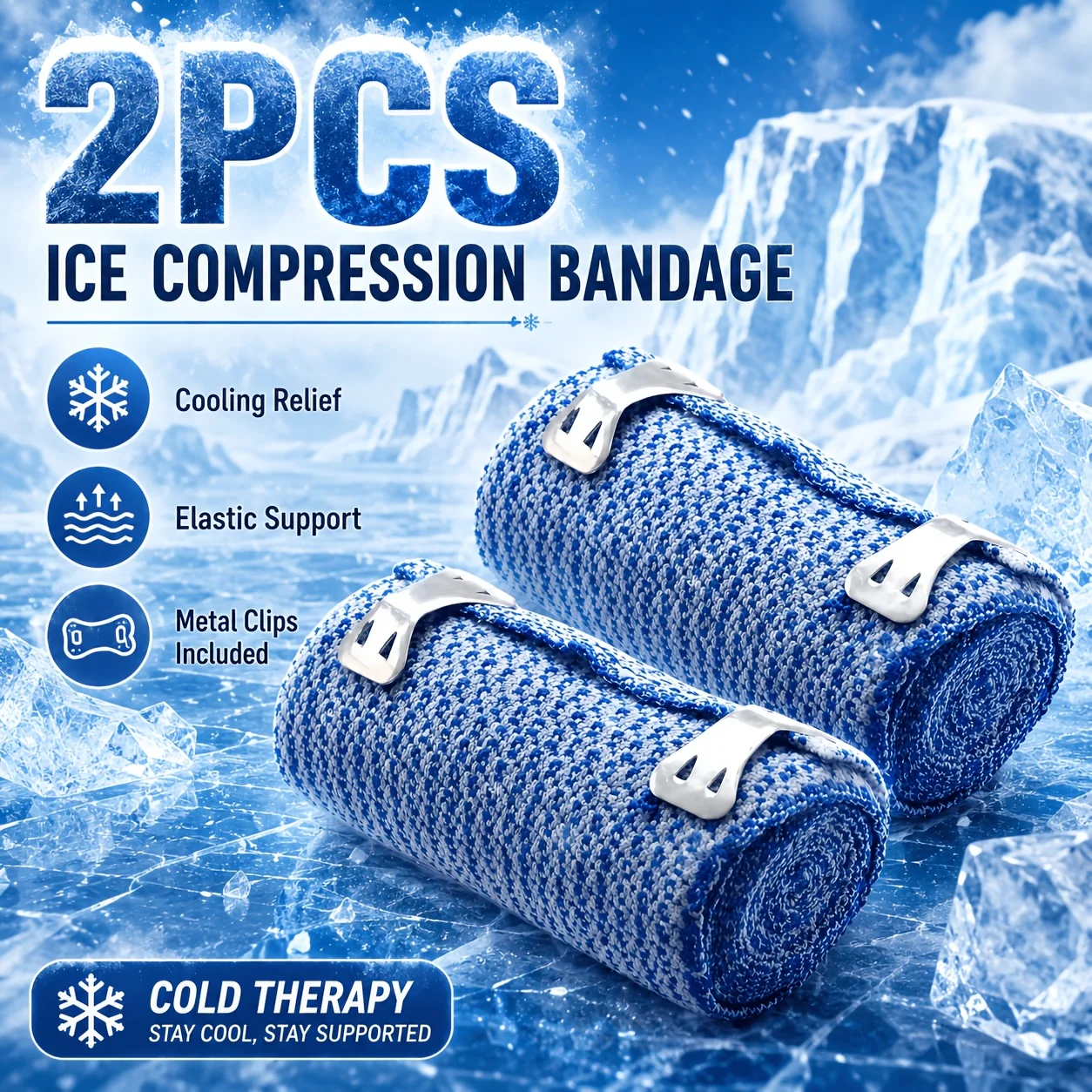 2-Pack Elastic Wrap Fastening Straps Blue and White Fabric Storage Straps with Metal Clips for Home, Sports, and Travel Use
