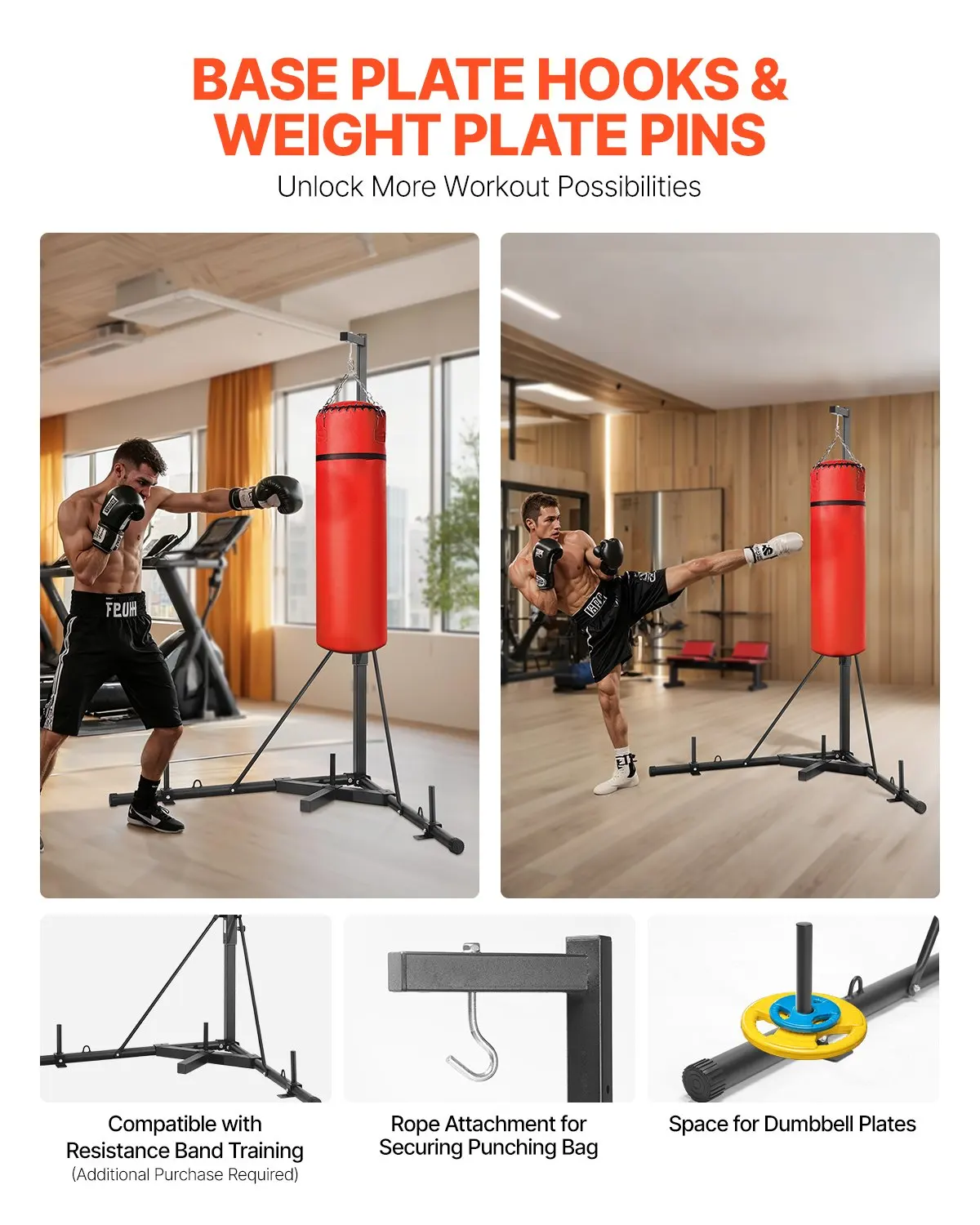 Support de sac de boxe en acier (capacité 65 kg), réglable en hauteur, autoportant, avec base lestée, équipement d'entraînement pour salle de sport
