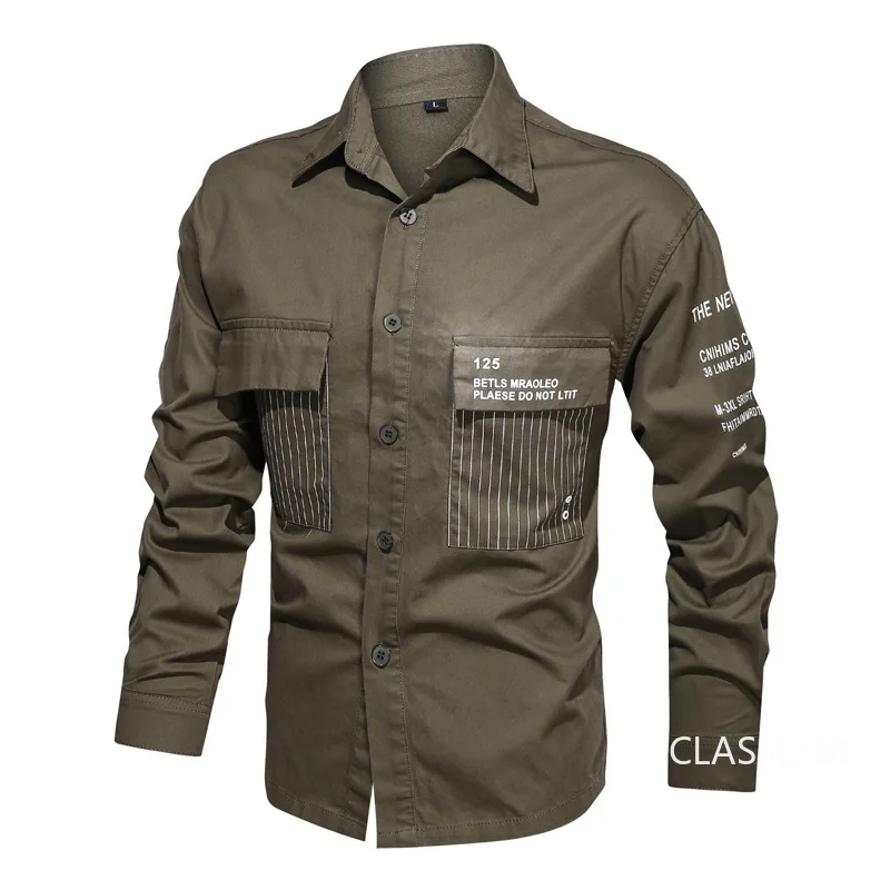 Men Military Multi-pocket Tooling Shirts Male Cotton Outdoor Casual Shirts Good Quality Man Large Size Solid Long-sleeved Shirts