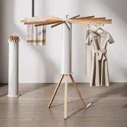 Multifunctional Folding Drying Rack Floor Standing Swivel Laundry Rack Tripod Drying Rack Balcony Bedroom Clothesline Mobile
