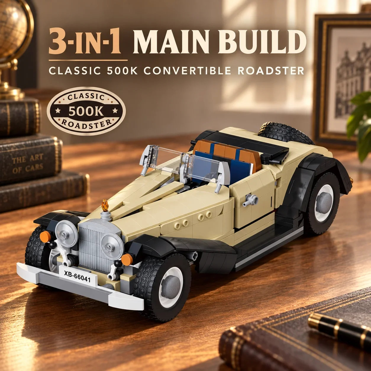 2306PCS Classic 500K Roadster Building Blocks 3 In 1 Vintage Car Model Convertible Pickup Truck Off Roader Desktop Ornament