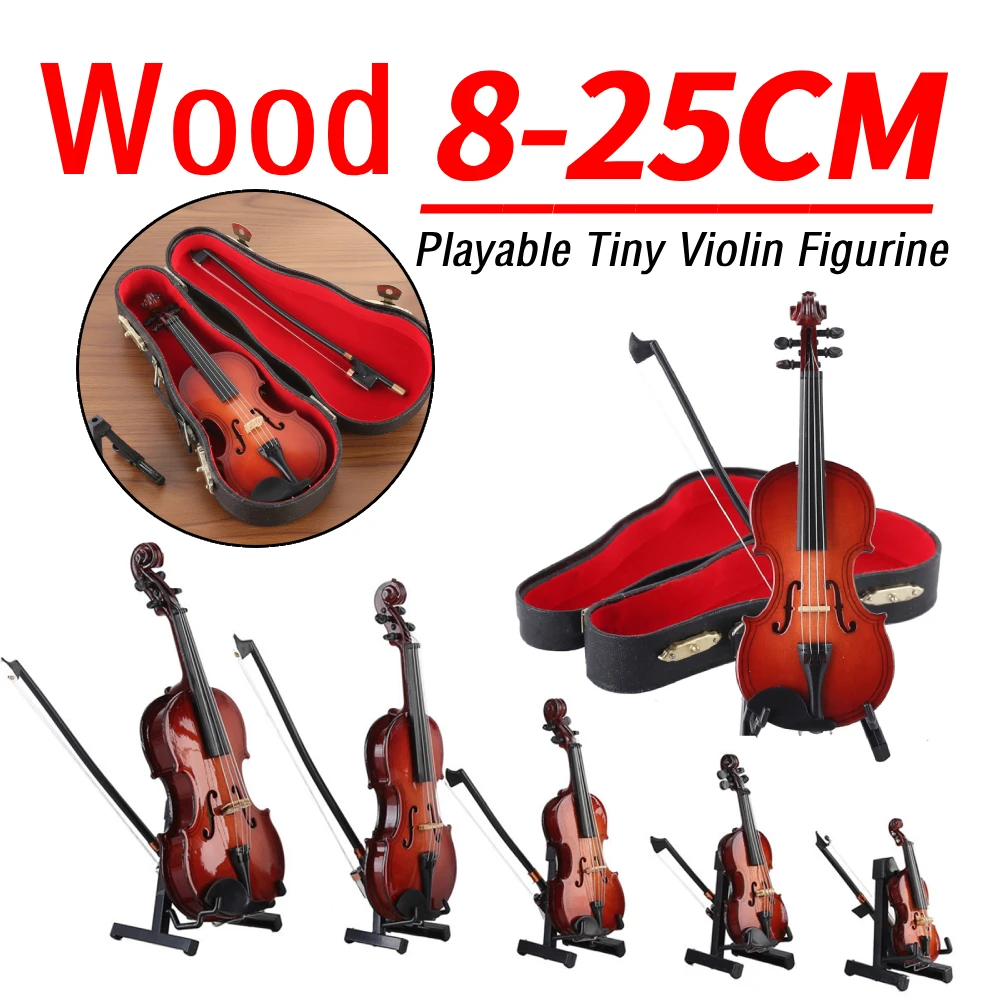 

Играемая крошечная фигурка скрипки, деревянный миниатюрный музыкальный инструмент, креативный брелок, очаровательная скрипка для домашнего офиса, настольный дисплей