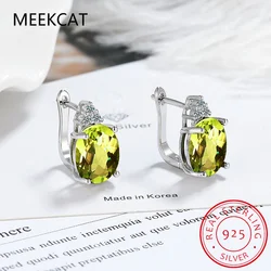 Oval Genuine Natural Green Peridot 925 Sterling Silver Hoop Earrings for Women Fashion Statement Gemstone Earrings