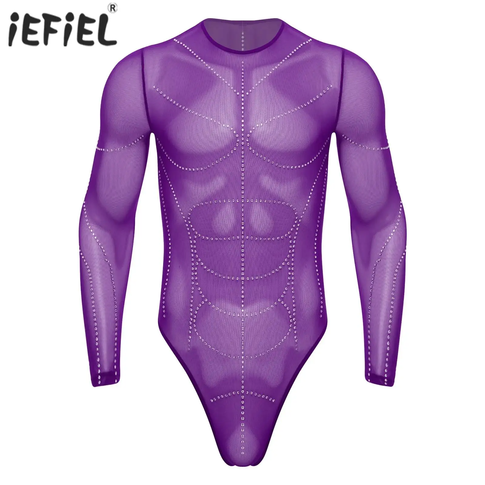 

Мужское нижнее белье, прозрачные стринги с длинными рукавами, боди со стразами, прозрачная сетка, комбинезон, костюм, форма мышечных линий, трико, комбинезон