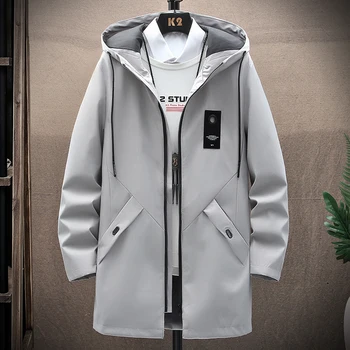 2024 Men's Classic Fashion Trend Long Windbreaker Spring Autumn Men Casual Loose Large Size High-quality Hooded Coat 2