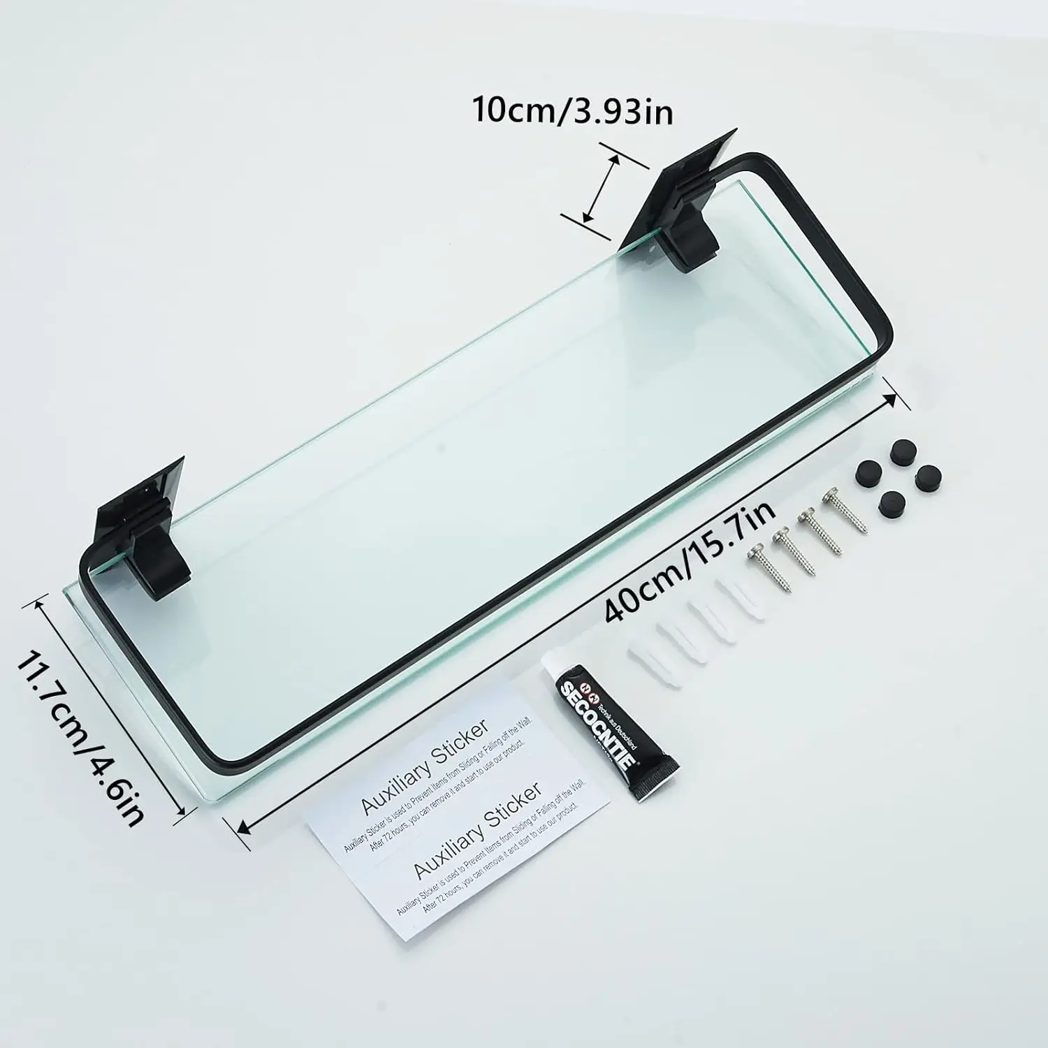 3-pack bathroom glass shelves, aluminum tempered glass. 1-tier storage organizer wall mounted