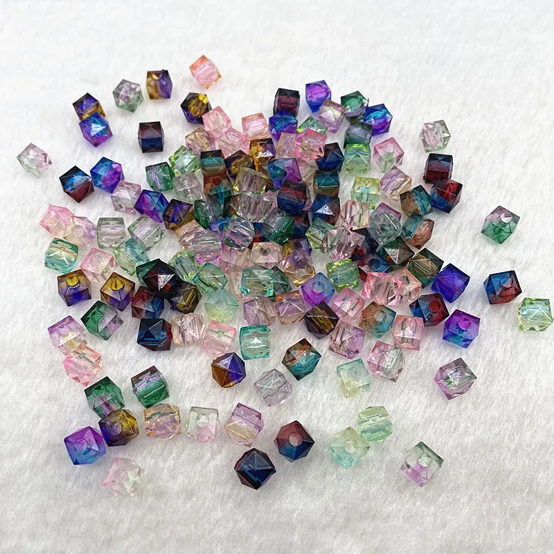 New8.5mmTwo-color Acrylic Polyhedral Crystal Beads Cube Crystal Beads DIY Accessories