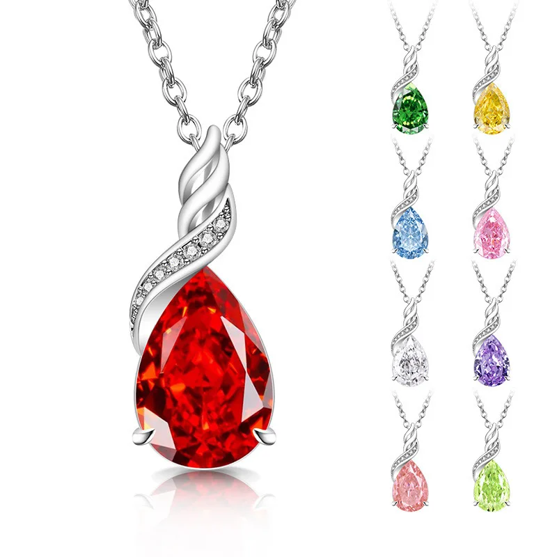 

Ice Flower Cut Color High Carbon Diamond Teardrop Pendant 925 Sterling Silver Stylish Elegant Simple Lady Necklace