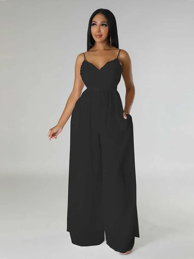 Elegante jumpsuit voor dames, mouwloos, los, casual zomer, damesjumpsuit met broek, V-hals, dunne riem, eendelige jumpsuit